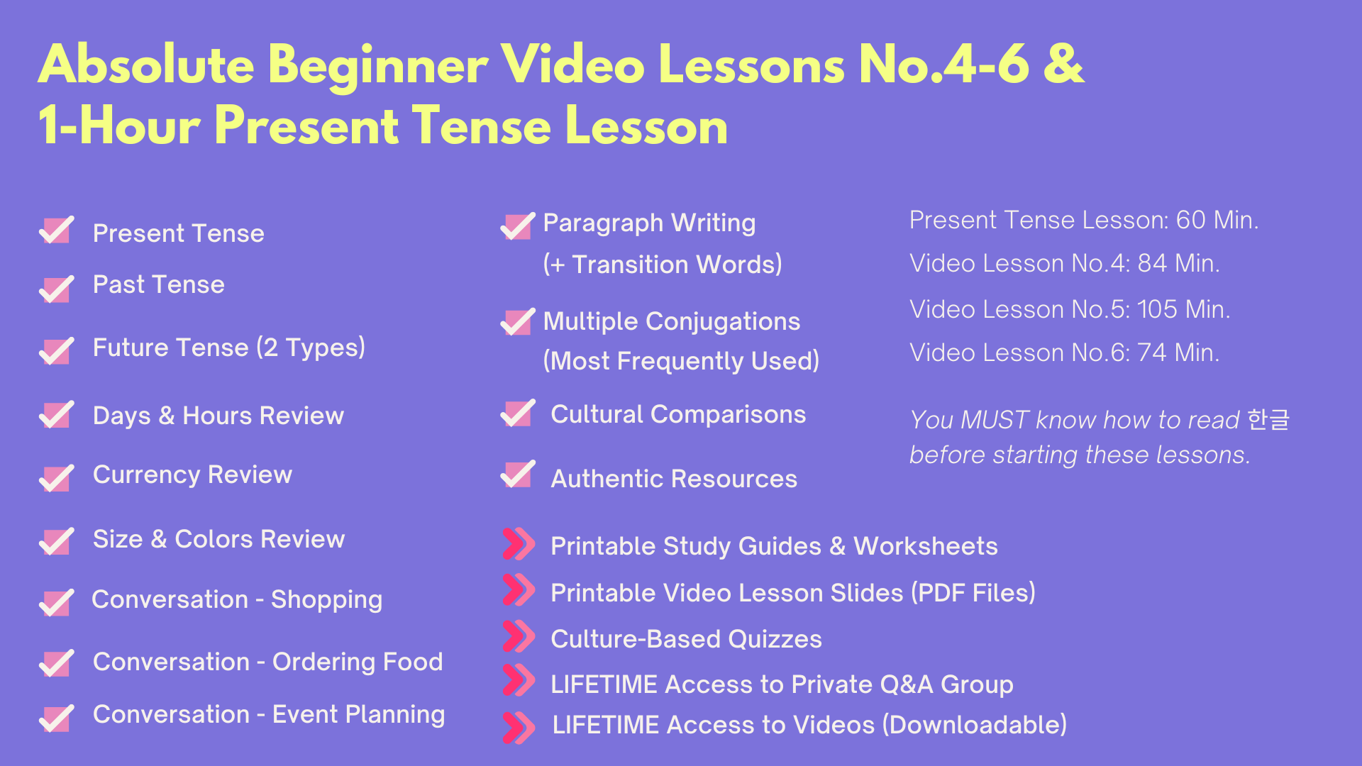 Master Class Lessons No.4-6 & 1-Hour Present Tense Lessons for Beginne ...